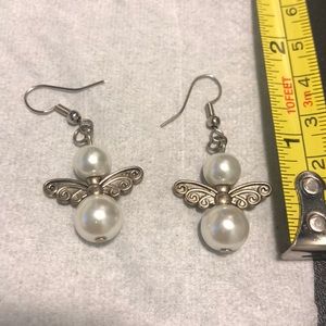 Holiday angel pearl dangle earrings